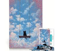 Rompecabezas de 1000 Piezas Gato Negro en un Columpio,diseño de Encaje, Actividad de Juego Inteligente,Juego Divertido para el Tiempo Libre,Regalo de cumpleaños 50x75cm