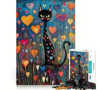 Rompecabezas de 1000 Piezas Gato Negro en un jardín con Forma de corazón,Juego de Bordes, Juguete para Entrenar la Mente,diversión para Jugar despacio,Regalo de cumpleaños 38x52cm