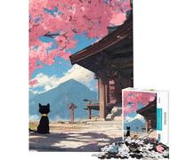 Rompecabezas de 1000 Piezas Gato Negro en un Santuario japonés Rompecabezas para Adultos Juegos de relajación análisis y lógica Toda la Familia (Tamaño 38x52cm)