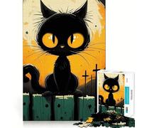 Rompecabezas de 1000 Piezas Gato Negro en una Cerca,Ideal para la Noche de Halloween Diversión con articulaciones precisas,Juego para desarrollar la Mente,Juego para Momentos de Paz y decoración