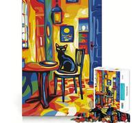 Rompecabezas de 1000 Piezas Gato Negro en una habitación,Juego sin Bordes,Divertido para ejercitar la Mente,Ideal para Pasar el rato 50x75cm