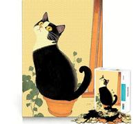 Rompecabezas de 1000 Piezas Gato Negro en una Maceta,Bordes Lisos,Juego Divertido y Relajante,Regalo de cumpleaños (38x26cm)