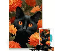 Rompecabezas de 1000 Piezas Gato Negro Entre Flores Naranjas Juego de Corte Suave Juego cognitivo Regalo Ideal para Momentos de Ocio y diversión Regalo de cumpleaños (50x75cm)