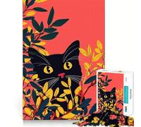 Rompecabezas de 1000 Piezas Gato Negro Entre follaje Articulaciones precisas Diversión,Juego para ejercitar la Mente,Juego para Momentos de Paz,decoración navideña 50x75cm