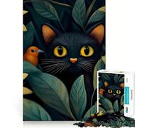 Rompecabezas de 1000 Piezas Gato Negro Entre follaje Articulaciones precisas Diversión,Juego para ejercitar la Mente,Juego para Momentos de Paz,decoración navideña 50x75cm