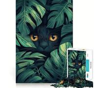 Rompecabezas de 1000 Piezas Gato Negro Entre Hojas Tropicales Ideal para divertirse,estimular la Mente y Disfrutar de Momentos de Tranquilidad Navidad 38x26cm