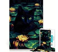 Rompecabezas de 1000 Piezas Gato Negro Entre nenúfares Ideal para divertirse,ejercitar la Mente,Jugar en Momentos de Paz o Decorar en Navidad 50x75cm