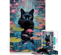 Rompecabezas de 1000 Piezas Gato Negro Entre nenúfares Juego de Ajuste preciso,Juguete Creativo y Divertido,Juego de Paz,Regalo navideño Tranquilo 38x26cm