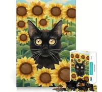 Rompecabezas de 1000 Piezas Gato Negro,Girasol,Pintura,articulaciones precisas,diversión,Juego para ejercitar la Mente,Juego para Momentos de Paz,decoración navideña 50x75cm