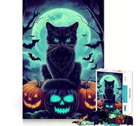 Rompecabezas de 1000 Piezas Gato Negro Halloween Juego de Bordes Juego cognitivo Juego Lento Divertido Navidad Arte Exhibición (38x52cm)