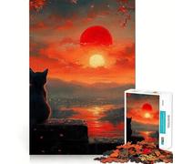 Rompecabezas de 1000 Piezas Gato Negro Luna de Sangre Juego de Bordes, Juguete para Entrenamiento Cerebral,Diversión de Juego Lento,Regalo de Decoración de Cumpleaños 50x75cm