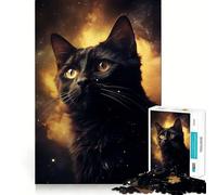 Rompecabezas de 1000 Piezas Gato Negro Luz Corte Preciso Arte,Juguete de Desafío Mental,Juego Fácil de Jugar,Regalo de Cumpleaños para Mentalidad 38x26cm