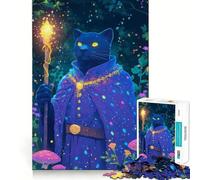 Rompecabezas de 1000 Piezas Gato Negro Mago Pieza de Ajuste preciso,Juego de concentración Divertido,Momento Acogedor y Divertido,Exhibición de Arte navideño 38x26cm