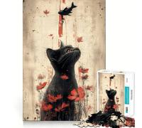 Rompecabezas de 1000 Piezas Gato Negro Mirando un pez Arte Rompecabezas de lógica con articulaciones afiladas Juego de Entretenimiento Regalo Divertido de Navidad (50x75cm)
