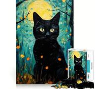 Rompecabezas de 1000 Piezas Gato Negro Pintado a la luz de la Luna,con Bordes Finos,Ideal para Manualidades,Actividades Creativas,Entretenimiento y como Regalo de cumpleaños 38x26cm