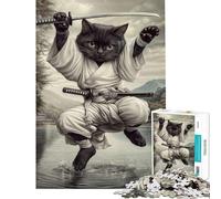 Rompecabezas de 1000 Piezas Gato Negro samurái Arte de Pared Juego Educativo desafío de Inteligencia Cerebral Juguetes adictivos Regalos de Amigo Invisible Regalo de cumpleaños (tamaño 38x52cm)