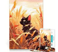 Rompecabezas de 1000 Piezas Gato Negro Sentado en Trigo Diseño con Corte preciso Juego de ingenio Regalo Ideal para Jugar Fácil de Usar Regalo Divertido para cumpleaños 38x26cm
