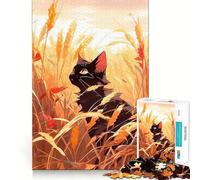 Rompecabezas de 1000 Piezas Gato Negro Sentado en Trigo Diseño de Corte preciso Divertido desafío Inteligente Ideal para el Ocio 50x75cm