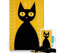 Rompecabezas de 1000 Piezas Gato Negro sobre Fondo Amarillo,Bordes sin Costuras Juego Divertido para Pensar,Tiempo Libre entretenido,Regalo artístico de Navidad 50x75cm