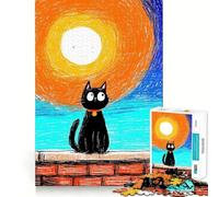 Rompecabezas de 1000 Piezas Gato Negro sobre ladrillo,Arte Mural,Bordes Finos,Manualidades,Juguete Creativo,Juego de Ocio,Regalo de cumpleaños 38x26cm