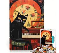 Rompecabezas de 1000 Piezas: Gato Negro Tocando el Piano, decoración de Pared, un Reto para completar, Que fomenta el Amor Entre Parejas 50x75cm