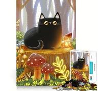 Rompecabezas de 1000 Piezas Gato Negro y Elfo,Arte de Corte Exacto,Juguete para Desarrollar Habilidades Cognitivas,Tiempo de Juego Relajado,Regalo de Cumpleaños (38x26cm)