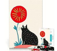 Rompecabezas de 1000 Piezas Gato Negro y Flor roja,decoración de Bordes limpios,Juguete para Entrenar el Pensamiento,Juego Divertido y fácil de Usar,Regalo de cumpleaños (50x75cm)