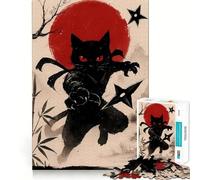 Rompecabezas de 1000 Piezas Gato Ninja con Shurikens y Sol Rojo para Adolescentes Juguete para desarrollar la Mente Diseño Divertido y Relajante armar (38x26cm)