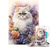 Rompecabezas de 1000 Piezas - Gato Persa en Acuarela - Juguetes educativos para Aprender y Jugar - Ideas de Regalos con un desafío difícil (Tamaño 38x52cm)