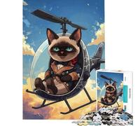 Rompecabezas de 1000 Piezas Gato piloto en helicóptero difícil y desafiante Ideal para la diversión Familiar Juguete Decorativo para Pared para Mayores de 14 años 50x75cm