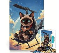 Rompecabezas de 1000 Piezas Gato piloto en helicóptero Juego de precisión para desarrollar la Mente Diversión para el Tiempo Libre Regalo de cumpleaños (38x52cm)