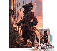 Rompecabezas de 1000 Piezas Gato Pirata en la Cubierta de un Barco Juego Familiar Que desafía la Inteligencia Juguetes adictivos Gran Regalo para los Amantes de los Juegos y los cumpleaños (38x52cm)