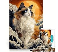 Rompecabezas de 1000 Piezas Gato Ragdoll en Las Olas para Adultos Juego Mental Pasatiempo en casa Bordes limpios Un Regalo Encantador (50x75cm)