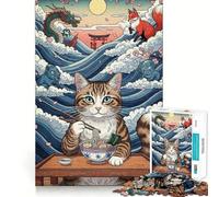 Rompecabezas de 1000 Piezas Gato,Ramen,Espíritus Japoneses,Arte,Entrenamiento Mental,Diversión,Tiempo de Descanso,Juego,Regalo Navideño y Tranquilo (38x52cm)
