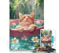 Rompecabezas de 1000 Piezas Gato relajándose en la bañera Arte de Corte preciso Juego de Habilidad Mental Juego fácil de Jugar (50x75cm)