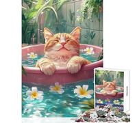 Rompecabezas de 1000 Piezas Gato relajándose en la bañera Rompecabezas para Adolescentes Que Mejora la Memoria Ideal para cumpleaños Navidad un Juego desafiante y para Jugar en Familia 38x52cm