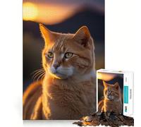 Rompecabezas de 1000 Piezas Gato Rojo al Atardecer para Adolescentes Juguete de lógica Mental Diseño Tranquilo y Firme Artículo de Santa Claus (50x75cm)