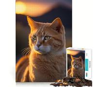 Rompecabezas de 1000 Piezas Gato Rojo al Atardecer para Adultos Juguete de lógica Mental Tiempo de relajación Corte Firme (38x52cm)