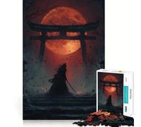 Rompecabezas de 1000 Piezas Gato Samurái bajo la Luna Roja para Adultos Mejora la Memoria y Alivia la ansiedad Bordes precisos Sorpresa navideña (38x26cm)