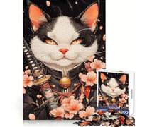 Rompecabezas de 1000 Piezas Gato Samurai Bombay con Flores de Cerezo para Adolescentes Juguete Mental para aliviar el estrés Corte Premium (38x52cm)