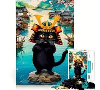 Rompecabezas de 1000 Piezas Gato samurái en una Aldea Japonesa para Adultos Ideal para ejercitar la Memoria y entretenerse Diseño Colección de Arte (50x75cm)