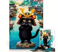 Rompecabezas de 1000 Piezas Gato samurái en una Aldea Japonesa para Adultos Ideal para ejercitar la Memoria y entretenerse Diseño Colección de Arte (38x26cm)