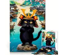 Rompecabezas de 1000 Piezas Gato samurái en una Aldea Japonesa para Adultos Ideal para ejercitar la Memoria y entretenerse Diseño Colección de Arte (38x26cm)