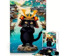 Rompecabezas de 1000 Piezas Gato samurái en una Aldea Japonesa para Adultos Ideal para ejercitar la Memoria y entretenerse Diseño Colección de Arte (50x75cm)