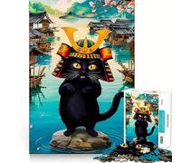 Rompecabezas de 1000 Piezas Gato samurái en una Aldea Japonesa para Adultos y Adolescentes Juguete Intelectual para el hogar Disfrute de un Corte de Calidad Regalo clásico (38x52cm)