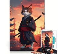 Rompecabezas de 1000 Piezas Gato Samurai Japón Atardecer para Adultos y Adolescentes Juguete Intelectual para el hogar Disfrute de un Corte de Calidad Regalo clásico (50x75cm)