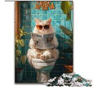 Rompecabezas de 1000 Piezas Gato Sentado en el Inodoro Rompecabezas de 1000 Piezas Un desafío para la Mente, Ideal para Jugar en Familia (26x38cm)