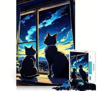 Rompecabezas de 1000 Piezas Gato Sentado en la Ventana para Adolescentes Diseño Relajante y fácil de armar Decoración de Pared 50x75cm
