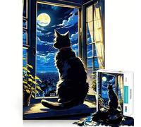 Rompecabezas de 1000 Piezas Gato Sentado en la Ventana para Adolescentes Diseño Relajante y fácil de armar Decoración de Pared 38x52cm