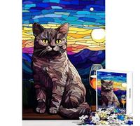 Rompecabezas de 1000 Piezas: Gato Sentado y Vaso Juguetes antiestrés Regalos de Amigo Invisible Juego Educativo Lista de Deseos con Papá Noel tamaño 38x52cm
